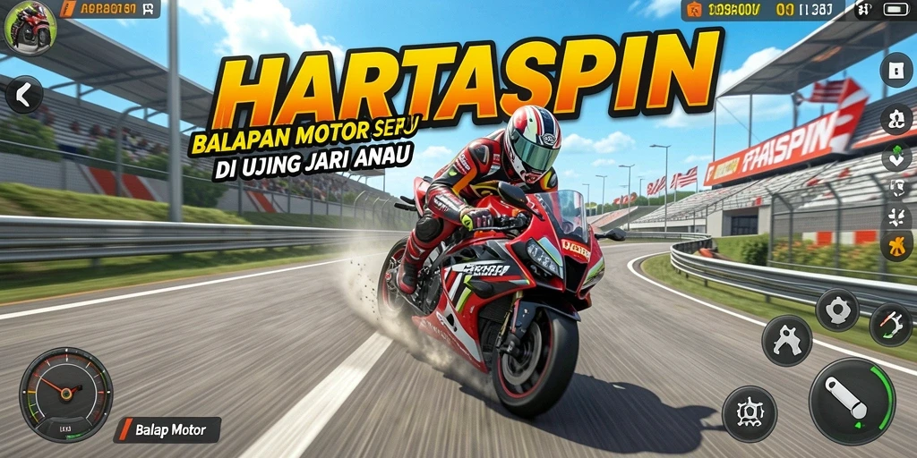 Tampilan antarmuka HARTASPIN yang menakjubkan saat balapan motor.
