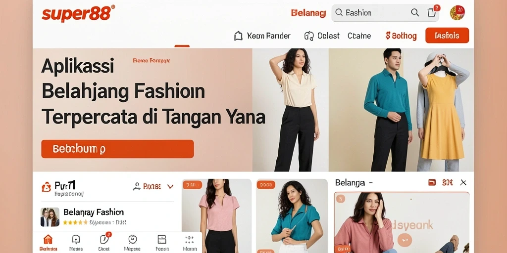 Tampilan antarmuka aplikasi SUPER88 untuk belanja fashion.