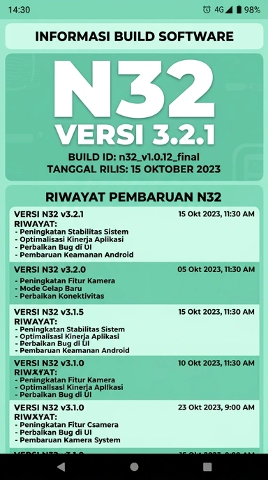 Riwayat Versi n32 untuk Pengguna Android